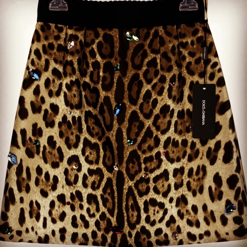 Dolce & Gabbana $1795 NWT Leopard Jeweled Skirt 4